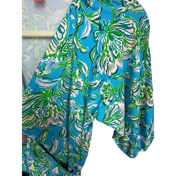 Lilly Pulitzer Brantley Midi Wrap Dress Cumulus Blue Chick Magnet Print Sz Small - Picture 4 of 8